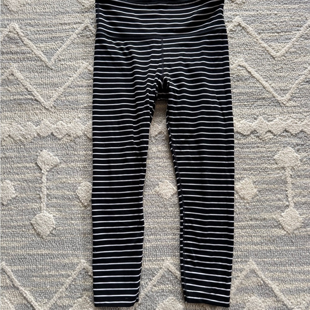 Athleta Black and White Striped High-Waist Leggings